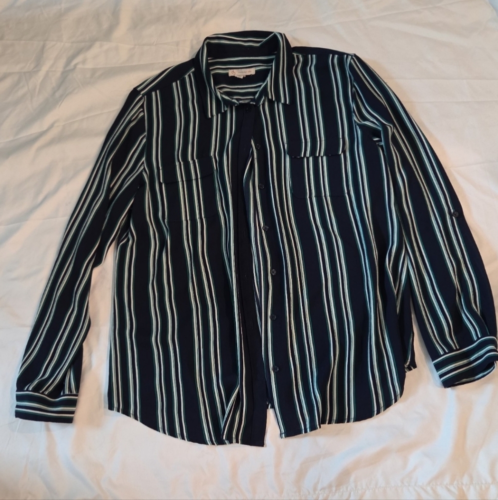 DB Women's size XL Blue striped button Blouse #WT9